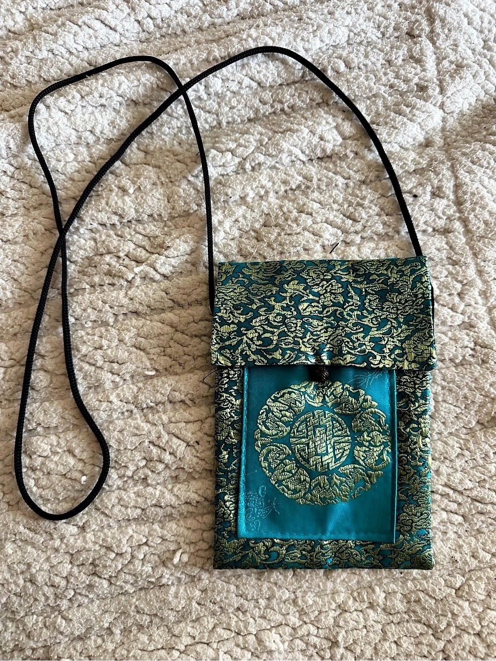 Vintage Silk Blue & Gold Brocade Crossbody Mini Bag (perfect for a smart phone)